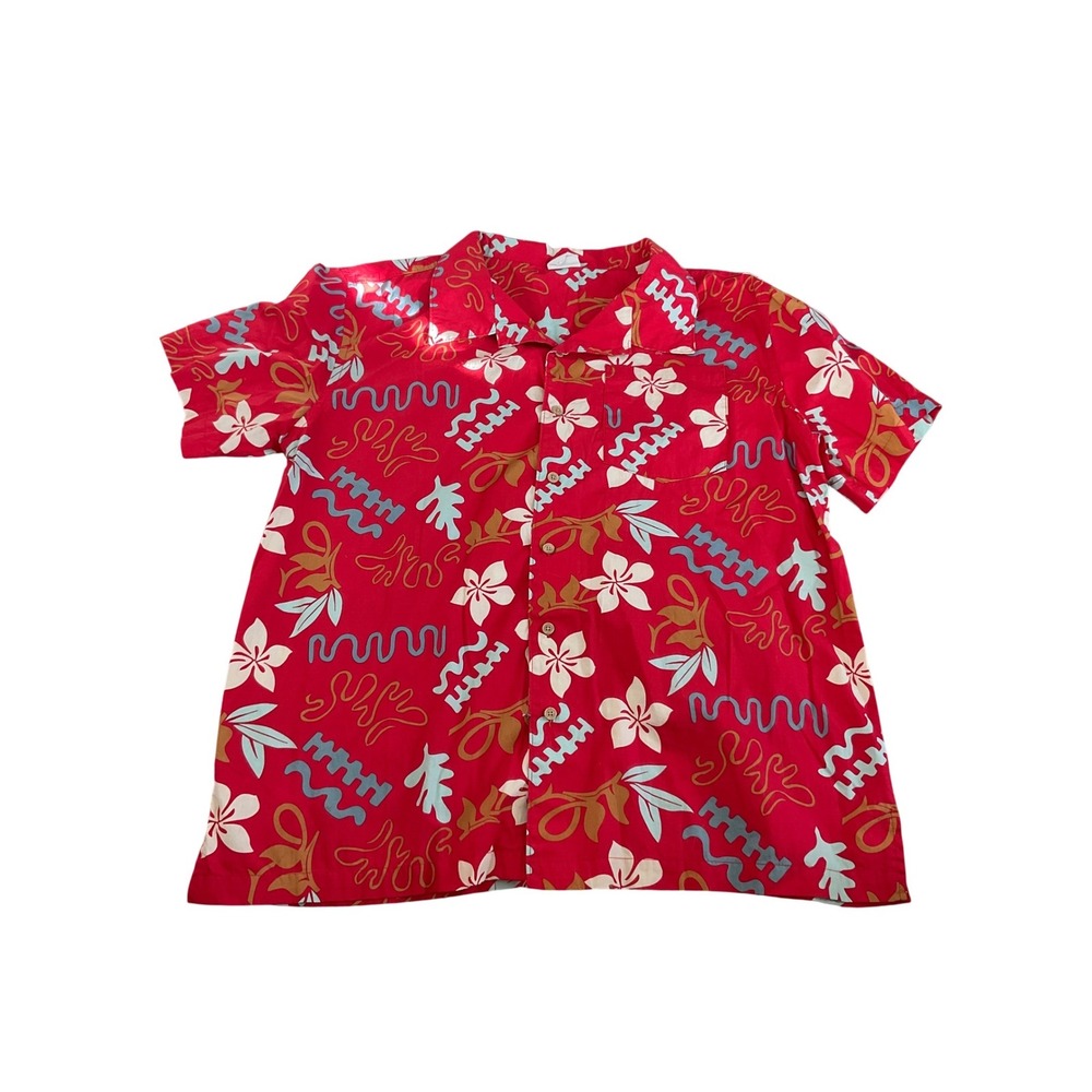 Barefoot In Paradise Hawaiian Shirt Mens XL Red‎ Tropical Floral Aloha Camp